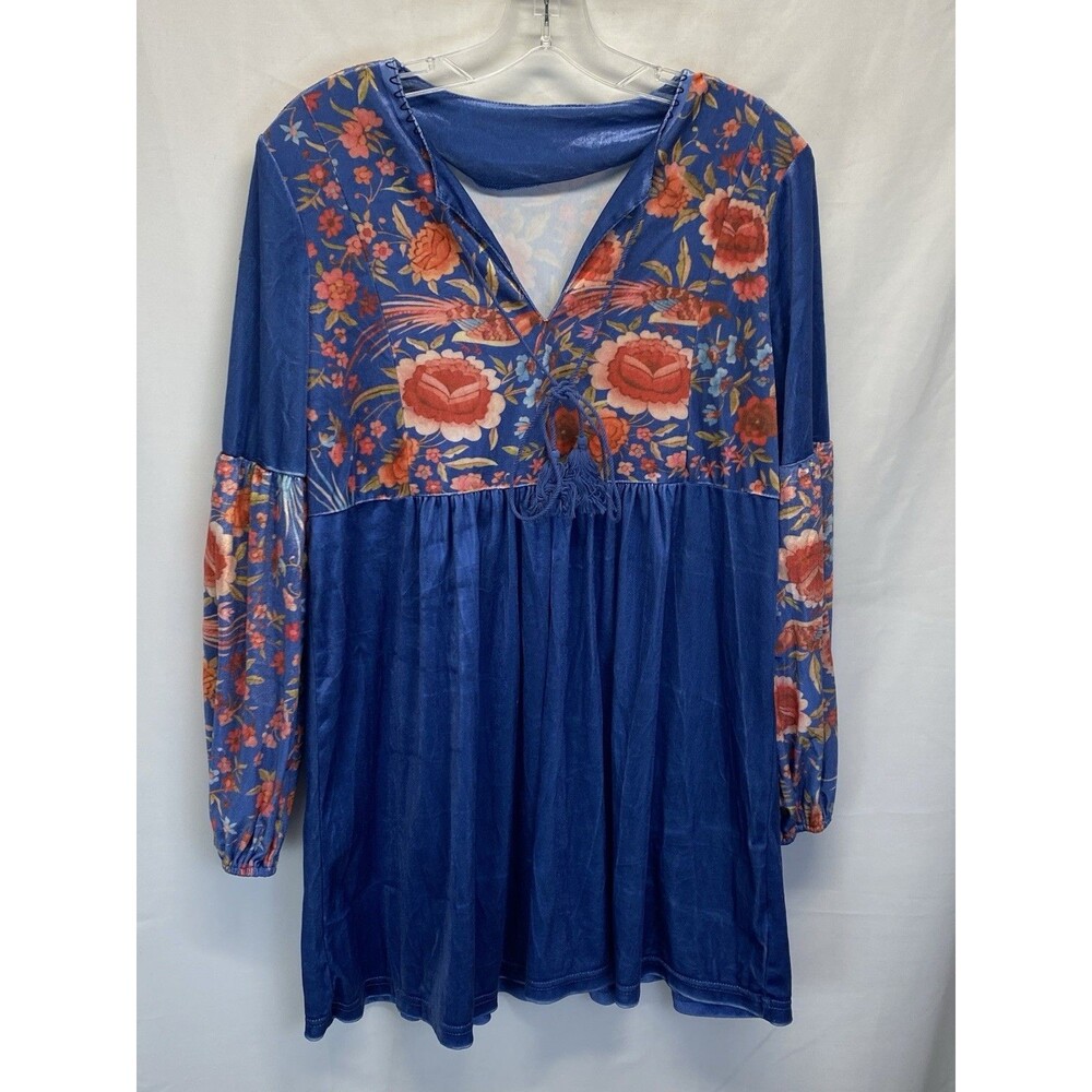 Ursime Size 10 Velour Floral Mini Dress Tunic Peasant Boho Hippie Witch Fairy